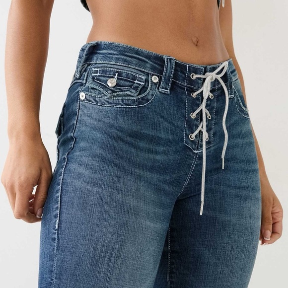True Religion Billie Mid-Rise Lace-Up Jean 32 - Picture 5 of 12